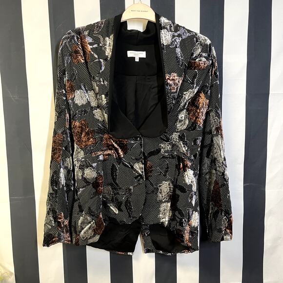 WAVERLY GREY Bella Floral Applique Dot Jacquard Blazer Shawl Lapel Size M - Picture 2 of 7